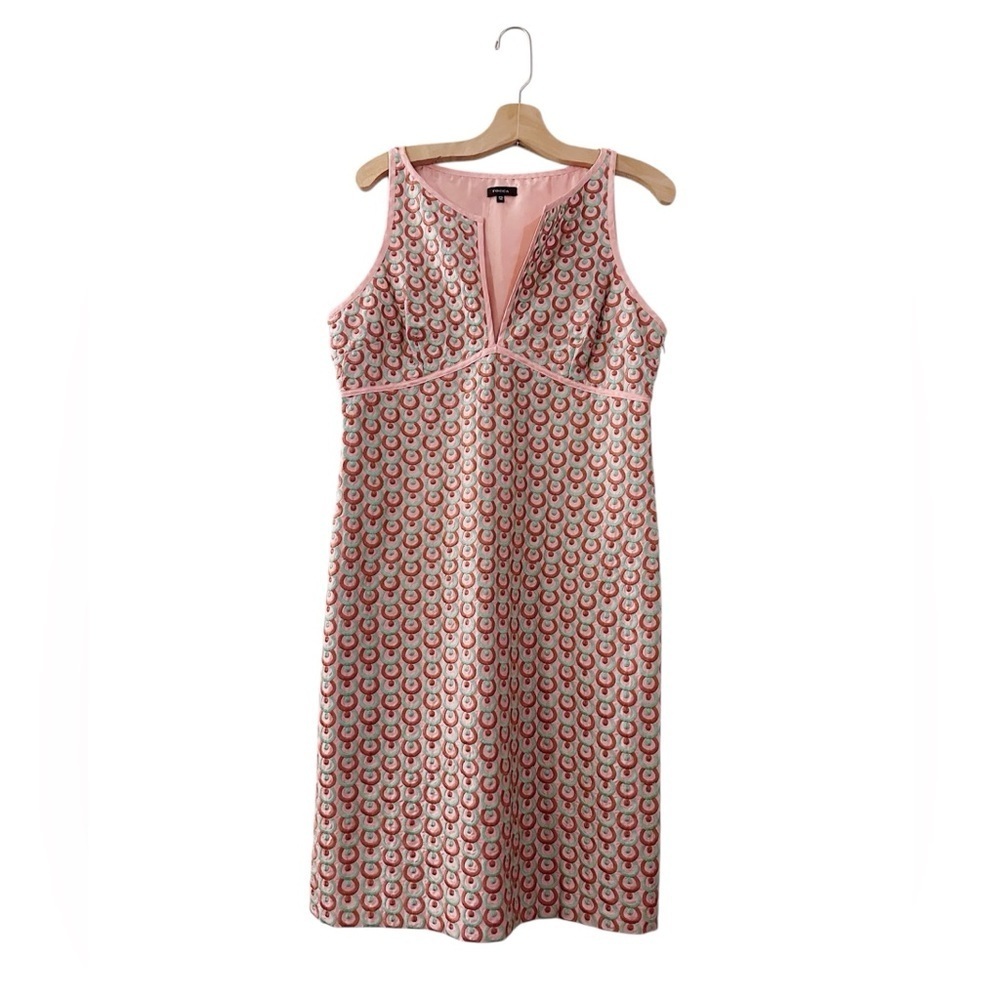 Tocca Silk Embroidered Shift Dress Geometric Pattern Blue Pink A Line Knee